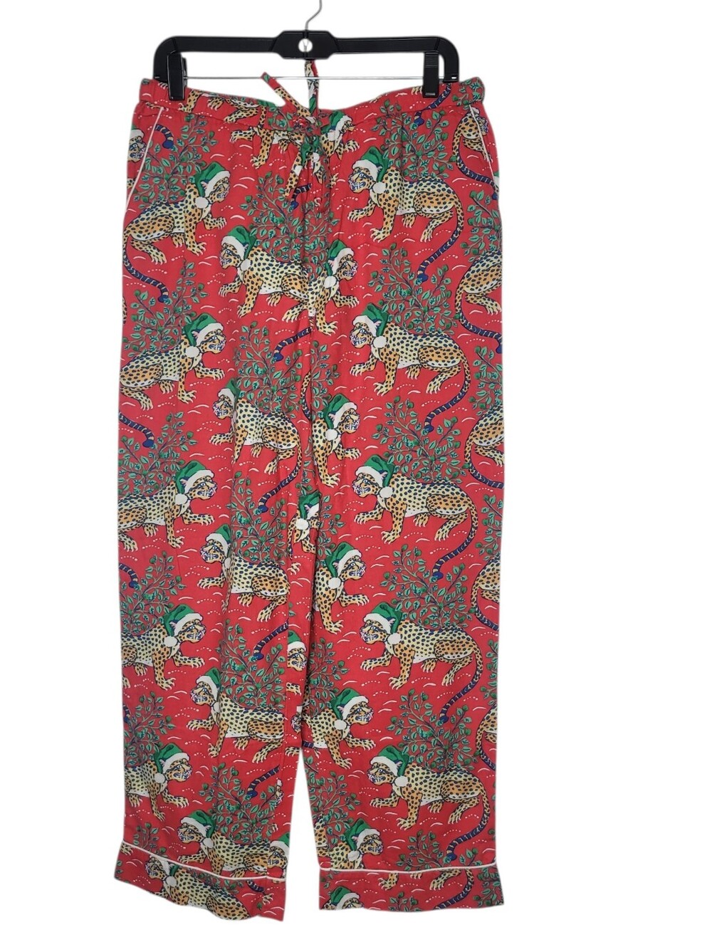 Printfresh Bagheera Pajama Pants Festive Red Holiday Cheetah Print with Santa